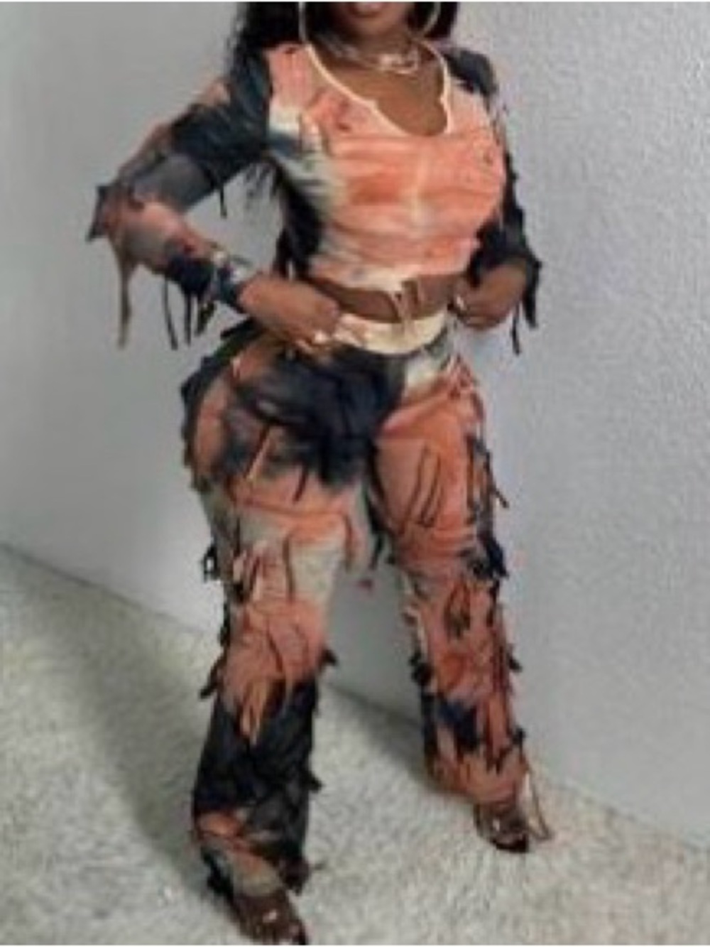Kids Orange and Black Distressed Costume Set - Youth Two-Piece